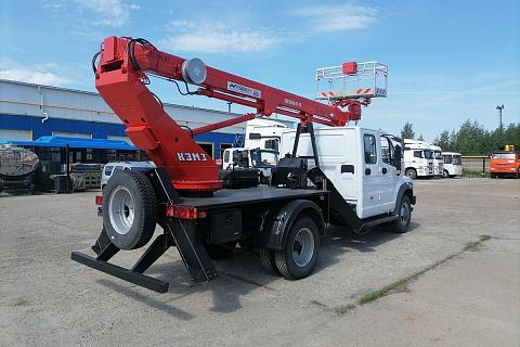 АГП КЭМЗ ТА-22 на шасси ГАЗ-C42R33 (4х2), двухрядка, стрела вперед